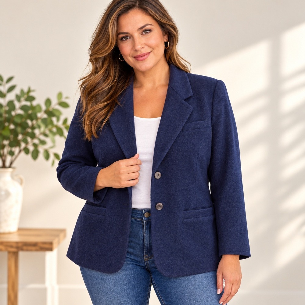 G Sport H Womens Wool Blend Navy Blue Blazer Jacket Vintage Lined 12
